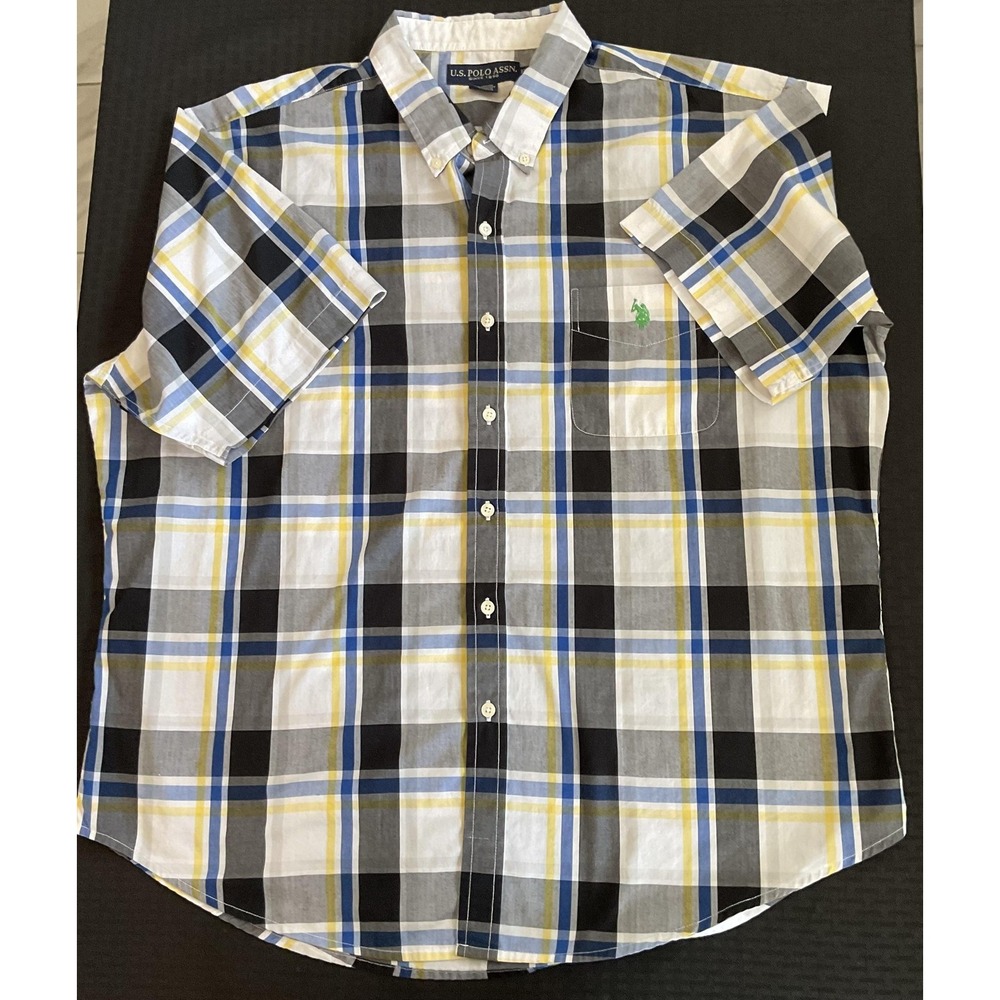 US Polo Assn Shirt Mens‎ 2XL Plaid Button Down Short Sleeve Casual Preppy